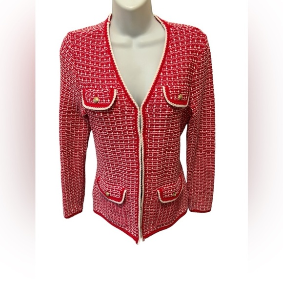 VTG Talbots Clueless Preppy Tipped Tweed Knit Cardigan Sweater Jacket Sz SP - Picture 1 of 9